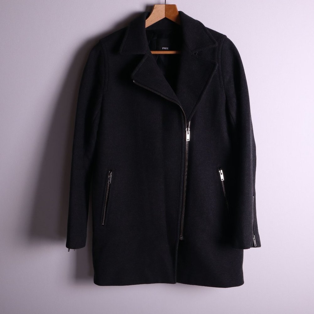 Black Wool Blend Asymmetrical Zipper Coat - Women